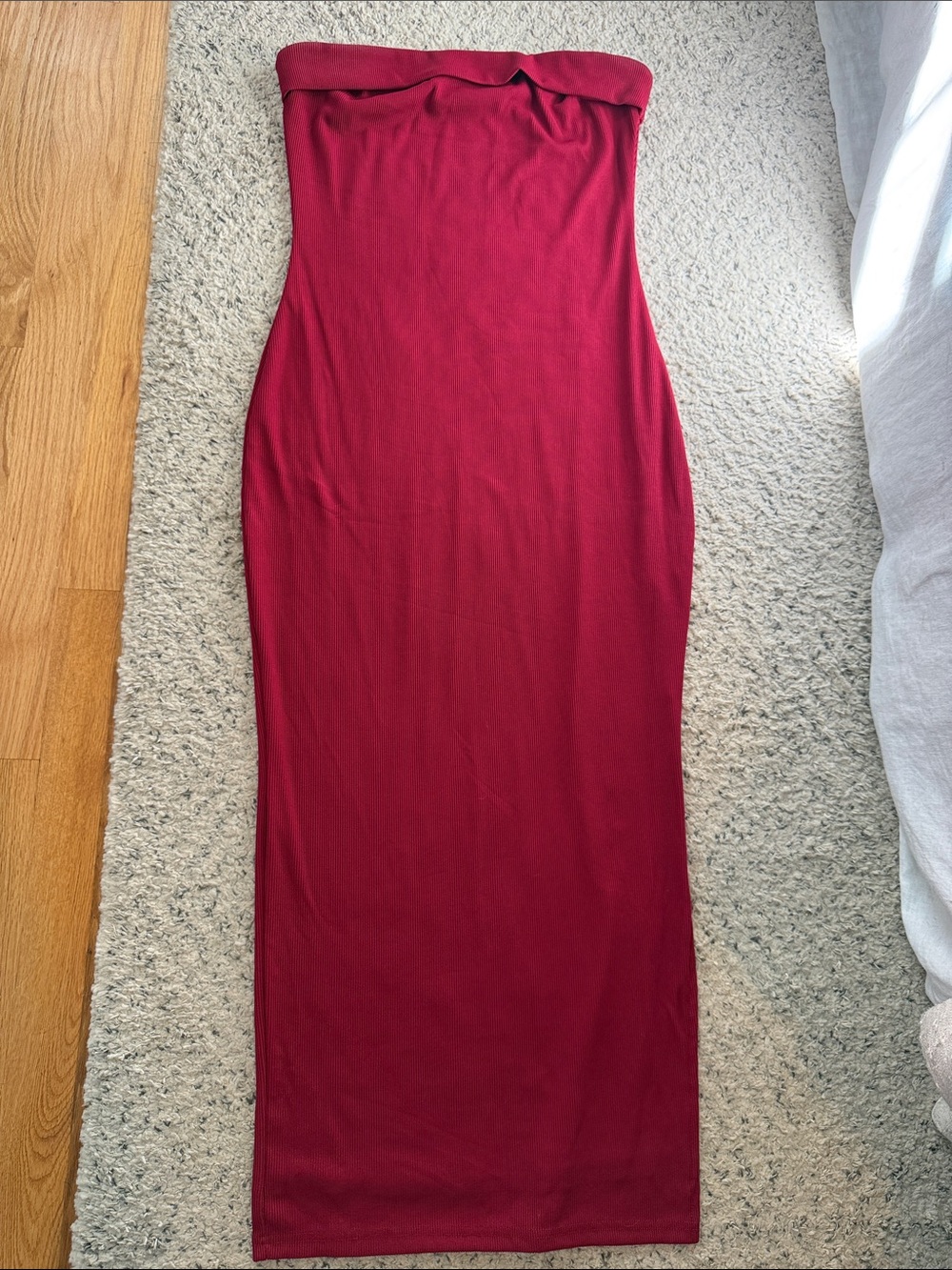 Strapless Bodycon Maxi Dress in Burgundy